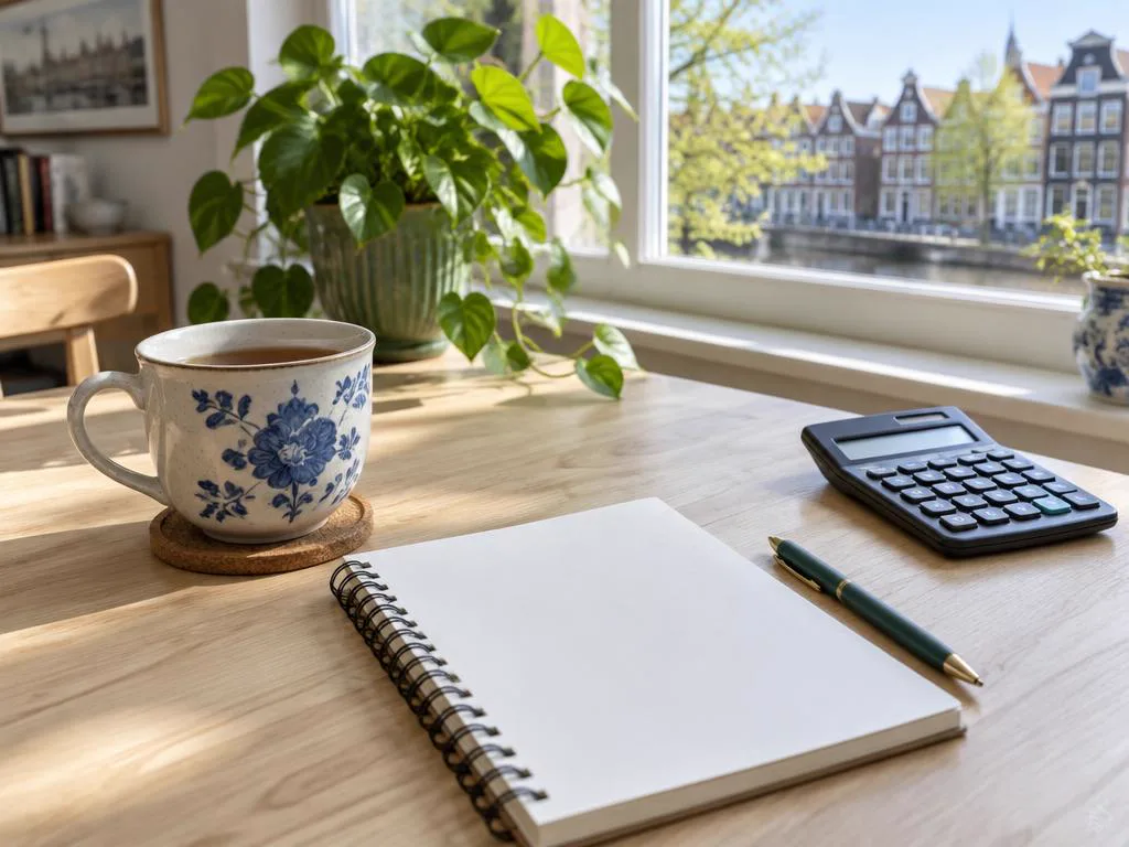 Notitieboek en rekenmachine voor het vergelijken van contractvoorwaarden